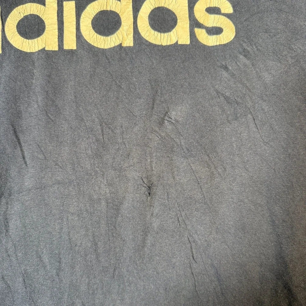 Adidas Logo T-Shirt XL Black Faded Cracked Print‎ Distressed Mexico Vintage